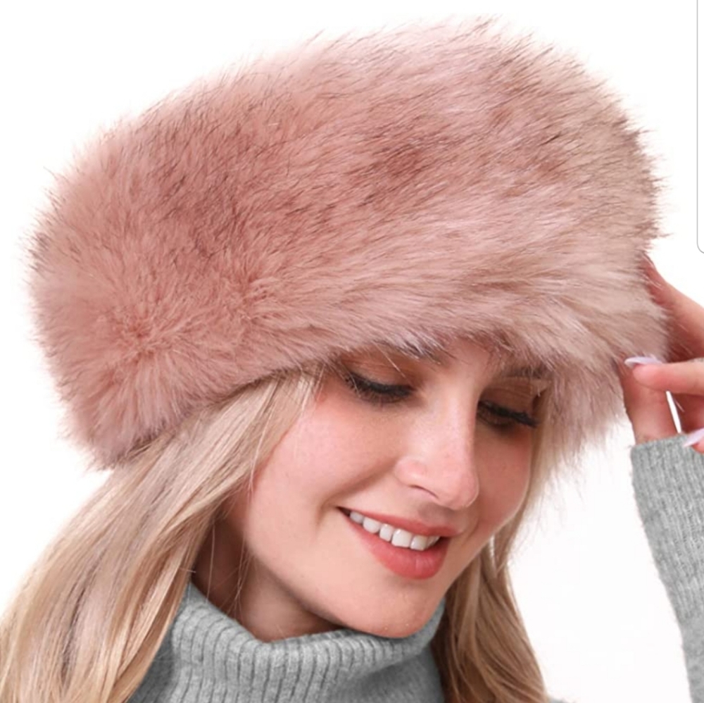Charleston Pink Faux Fur Cossack Hat Mink Style Ear Warmers Winter Headband